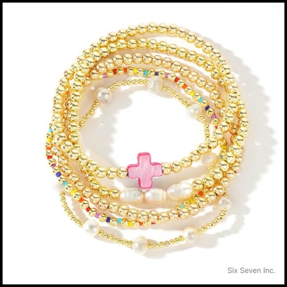 Jewelry - Stretch Beaded Cross Bracelets Stack Set Boho Preppy Trendy Jewelry Gift